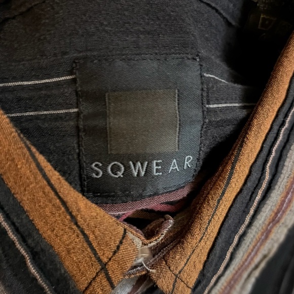 “RARE” - Men's SQ WEAR Long Sleeve Striped Black and Brown Stylish Shirt Med/lrg - Picture 6 of 8